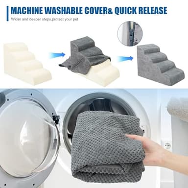 Dog Stairs for Small Dogs - High Density Foam Dog Ramp, Extra Wide Pet Steps with Non-Slip Bottom for High Beds, Couche and Sofa, Best for Pet Injured, Older Dogs Cats (Grey, 4 Steps) - Image 4