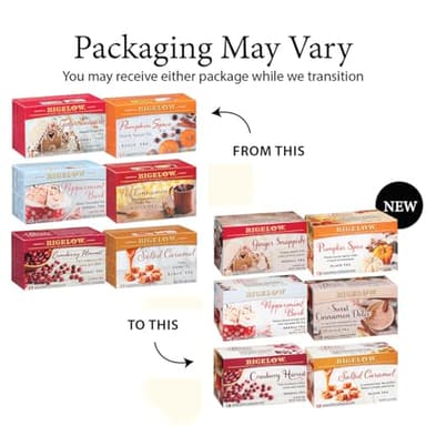 Bigelow Tea Seasonal Tea 6 Flavor Variety Pack, Mixed Caffeinated and Caffeine Free, 18 Count Pack of 6, 108 Total Tea Bags (Flavors May Vary) - Image 3