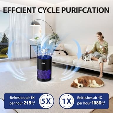 FreAire Air Purifiers for Bedroom Covers Up to 1086 Ft², Air Purifiers for Home, HEPA Air Purifier with Lights, Air Purifier Removes Dust Smoke Pollen Dander Smell, for Home/Pets/Bedroom (Black) - Image 2