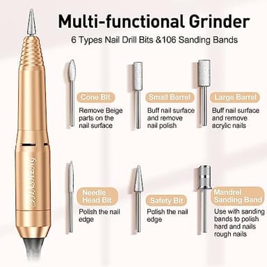 Jiasheng Professional Nail Drill, 20000rpm Electric Nail Drill Machine, Electronic Nail File Drills for Acrylic Nails Gel Nails Manicure Pedicure Tools for Salon Use Gold - Image 5