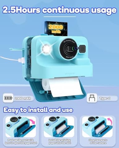 Dylanto Kids Camera Instant Print,1080P Kids Instant Cameras That Print Photos,Christmas Birthday Gifts for Girls Age 3-12,Portable Toy for 3 4 5 6 7 8 9 10 Year Old Girls Boys-Blue - Image 6
