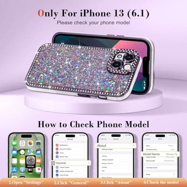 Lafunda for iPhone 13 Case Glitter, Luxury Shiny Bling Sparkly Phone Cover with Crystal Diamonds Rhinestone for Women Girls Soft TPU Slim Shockproof Protective Phone Case for iPhone 13 6.1", Purple - Image 2