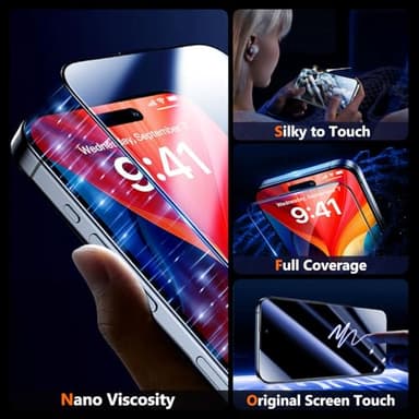 UniqueMe for iPhone 15 Pro Screen Protector - [Military Grade Shatterproof & 9H+ Hardness] Screen Protector 15 Pro Tempered Glass Full Coverage Protection, Easy Installation, 2 Packs - Image 7