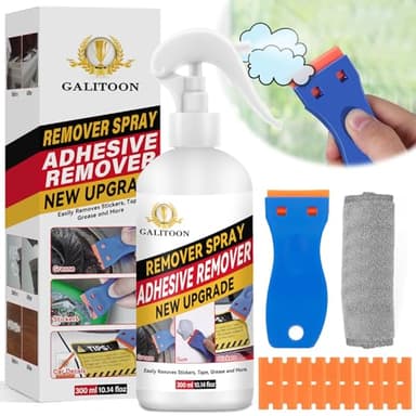 Galitoon Adhesive Remover, Surface-Safe Glue Remover with Plastic Scraper 10.14 Fl oz, Sticker Remover for Easy Removal of Stickers, Labels, Decals, Adhesive Remover for Cars (1, White) - Image 1