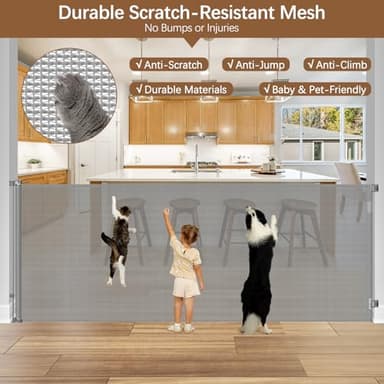 48" Extra Tall Retractable Baby Gates 72" Wide Retractable Pet Gate - No Jump, Indoor Long Dog Gate Mesh Baby Gate Retractable Outdoor Gate, 4 Feet Extra Tall Dog Gate, Gray - Image 6