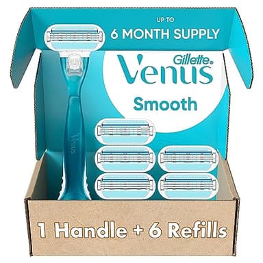 Gillette Venus Smooth Women's Razor Handle + 6 Refills with Soft-Grip Gel Handle - Image 1