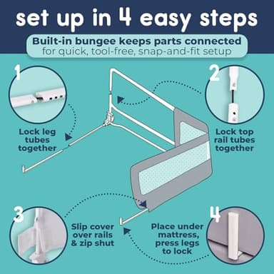 hiccapop 44" x 19" Bed Rail for Toddlers, Heavy-Duty Safety Bed Rail for Twin, Full, Queen Beds, Soft Mesh Cover & Swing-Down Design, Easy No-Tool Installation (White) - Image 5