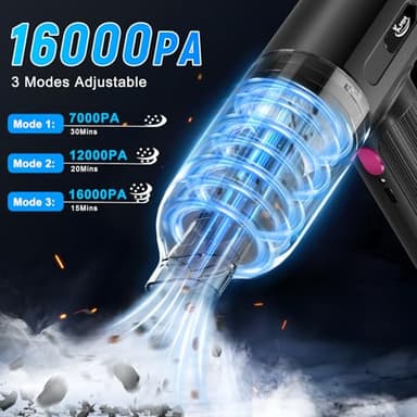 KMM Handheld Car Vacuum Cleaner, 4 in 1 Vacuum Cleaner 16000Pa Air Duster, 3-Speed Adjustable 120W High Power Vacuum Cleaner with LED Light and Multi-Nozzles for Car, Home, Office, Pet - Image 3