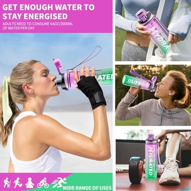 Water Bottle, 32 oz Motivational Water Bottles with Time Marker-Tritan & BPA Free, Sports Water Bottle with Time to Drink & Strap, Wide Mouth, Leakproof -Gift for Christmas Gym Fitness & Outdoor - Image 8