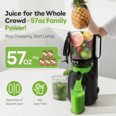 ECOSELF Juicer Machines with 5.3" Mega Mouth & Large Feed Chute, Cold Press Juicer for Whole Fruits & Vegetables, Professional Slow Masticating juicer for Batch Juicing, High Juice Yield Easy to Clean - Image 3