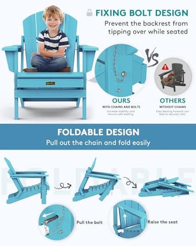 SERWALL Foldable Adirondack Chair Set of 4 for Patio Garden Outdoors- Aruba Blue - Image 4