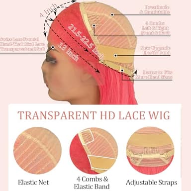 PANDA ANGEL Pink Straight Lace Front Wig Human Hair 13x4 Hd Transparent Lace Frontal Wigs Human Hair Glueless Wear and Go Wigs for Black Women Hot Pink Human Hair Straight Wig 22 Inch - Image 5
