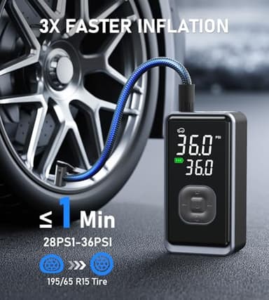 Tire Inflator Portable Air Compressor, 150PSI Cordless Mini Air Pump with Digital Pressure, Bike Pump, 3X Fast Inflation Tire Inflator for Car, Motorcycle, Bike, Ball-LED Light and Auto Shut-Off - Image 2