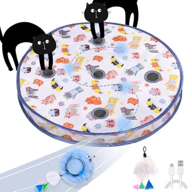 ORSDA Interactive Cat Toys Ball, Automatic Fast Rolling Ball in Pouch, Hide and Seek for Indoor Cats, Motion Chirping Activated Moving Toy, 5 Holes Mat Mouse Catching Game - Image 1