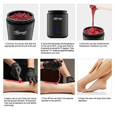 Mini Wax Pot Warmer for Hair Removal, Professional Portable Digital Wax Heater Machine for Facial Body SPA Salon, with 200ml Non-stick Pot, ℃/℉ Switchable Display, 100 Brow Sticks - Image 8