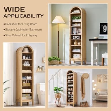 IFGET 71" Tall Arched Bookshelf, 8 Tiers Arch Bookcase with Storage, Modern Farmhouse Book Shelf with Adjustable Shelves, Wood Bookshelf w/Open Display Shelves for Living Room, Office (Natural) - Image 5
