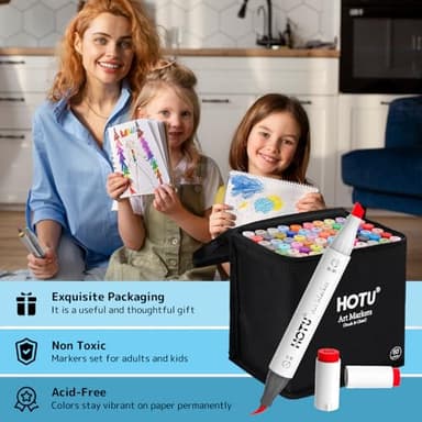 HOTU Alcohol Markers Brush Tip -60 Virant Colors Daul Tips Art Markers Set, for Artist Adults Coloring Illustrations, with Seamless Blending, Colorless Blender, Anti-Bleeding Pad, &Premium Ink - Image 7