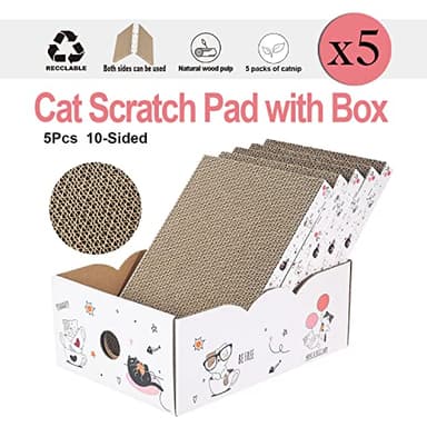 5 Packs in 1 Cat Scratch Pad with Box, Cat Scratcher Cardboard,Reversible,Durable Recyclable Cardboard, Suitable for Cats to Rest, Grind Claws and Play with Scratch Box - Image 4