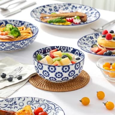 vancasso SELENE Plates and Bowls Set for 6, 24 Pieces Dinnerware Sets, Mircowave and Dishwasher Safe Dishes Set, Porcelain Blue Dinnerware - Image 6