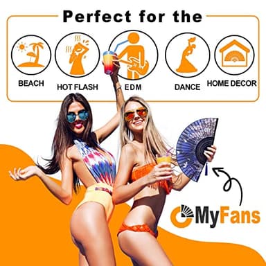 OMyFans Hand Fan for Women Foldable - Folding Chinese Japanese Vintage Bamboo Silk Fan - Ideal for Hot Flashes, Church, EDM, Festivals, Dancing and Gifts (Sakura-Blue) - Image 3