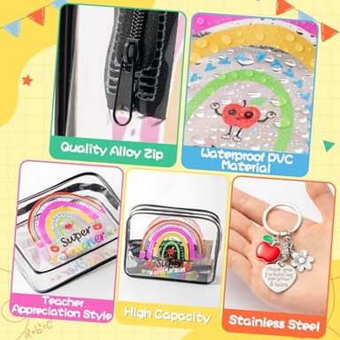 Y1tvei Teacher Appreciation Makeup Bag - 8Pcs Best Teacher Ever Teach Love Inspire Cosmetic Bag with Apple Keychain Waterproof Clear Makeup Pouch Travel Toiletry Bag Graduation Thanks Gift - Image 3