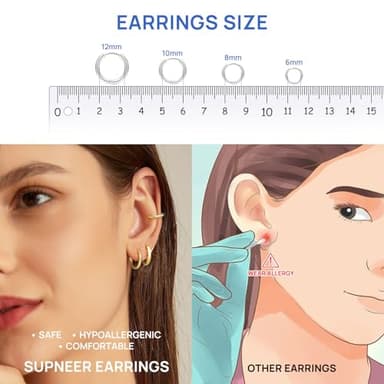 Supneer 4 Pairs Small Silver Hoop Earrings for Women Silver Hoops Men 18K Huggie Earrings Hypoallergenic Cartilage Mini Dainty Sleeper Jewelry Set 6mm 8mm 10mm 12mm - Image 5