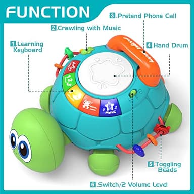 Jyusmile Baby Toys 6 to 12 Months, Musical Turtle Crawling Infant Toys, Early Learning Educational Toy with Light & Sound, Christmas Birthday Gifts for Boy Girl 7 8 9 10 11 Month 0-1 Year Old - Image 2