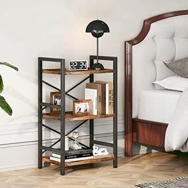 Homeiju Bookshelf, 3 Tier Industrial Bookcase, Metal Small Bookcase, Rustic Etagere Book Shelf Storage Organizer for Living Room, Bedroom, and Home Office(Rustic Brown) Patent Pending D29873033 - Image 5