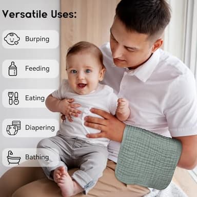 Unnivoll Muslin Burp Cloths for Baby 100% Cotton Burping Cloths for Boys Girls Large 20''X10'' Extra Soft and Absorbent 12 Pack - White and Green - Image 5