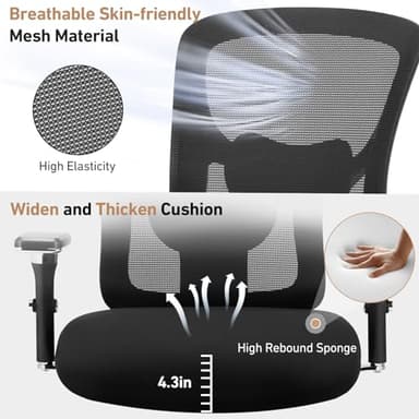 DUMOS Ergonomic Home Office Desk Chair - Heavy Duty Mid Back with Lumbar Support & 4D Armrest, Height Adjustable Mesh Computer Gaming with Backrest & Swivel Wheels, Black - Image 7