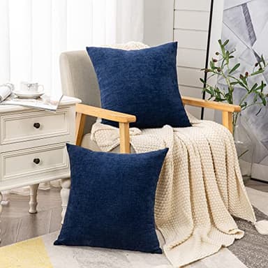GAWAMAY Decorative Square Throw Pillow Covers 18"x18" Inch Set of 2, Super Soft Chenille Pillows Cover Fall Pillowcase for Living Room Bedroom Sofa Couch Cushion Cover Navy Blue 45x45cm (Only Covers) - Image 3