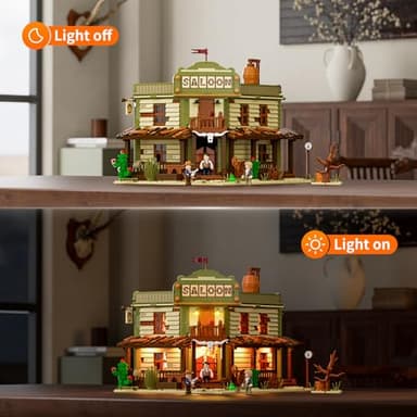 FUNWHOLE Western-Saloon Lighting Building-Bricks Set - The Old West Saloon LED Light Construction Building Model Set 2026 Pcs for Adults and Teen - Image 5