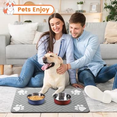 Pet Feeding Mat-Absorbent Pet Placemat for Food and Water Bowl, with Waterproof Rubber Backing, Quick Dry Water Dispenser Mat for Dog and Cat (17"x27", Striped Light Gray) - Image 9