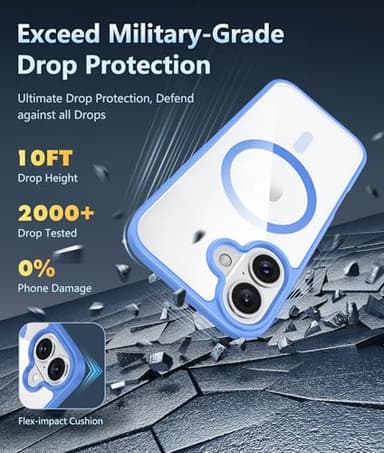 FNTCASE for iPhone 16 Phone Case: Clear Magnetic Military Grade Drop Protection Anti Yellowing Slim Case - Rugged Shockproof Protective Transparent Cell Phone Cover (E-Ultramarine) - Image 4