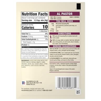 McCormick Seasoning Mix, Al Pastor, Smoky, Tangy & Savory Al Pastor for Tacos, Rice Bowls & Burritos, Ready to Serve In 20 Minutes, 0.75 oz (Pack of 12) - Image 20