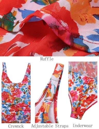 VIMPUNEC Women One Piece Swim Dress Swimsuit Tummy Control Modest Swim Skirt Bathing Suit Red Floral L - Image 5