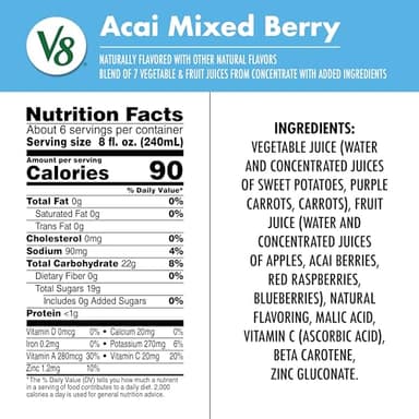 V8 Acai Mixed Berry 100% Fruit and Vegetable Juice, 46 fl oz Bottle (6 Pack) - Image 6
