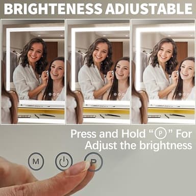 FENNIO 23" x 18" Vanity Mirror with Lights，LED Makeup Mirror，Hollywood Mirror with 3 Color Modes & Adjustable Brightness，Vanity Mirror Square Gold - Image 3