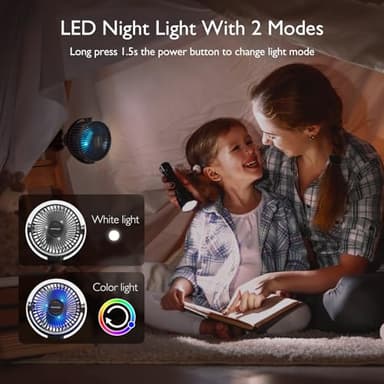 Momcozy Portable Stroller Fan, 8000mAh, 27H Ultra-long Battery Life, Detachable 4 Speed 360°Rotate, LED Night Light with 2 Modes, USB Rechargeable Handheld Cooling Fan for Travel, Car Seat, Bedroom - Image 6