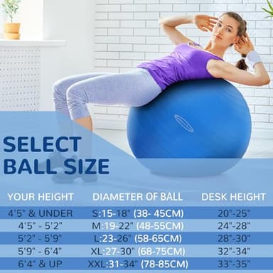 Signature Fitness Anti-Burst and Slip Resistant Exercise Ball Yoga Ball Fitness Ball Birthing Ball with Quick Pump, 2,000-Pound Capacity, Blue, 18-inch, S - Image 2