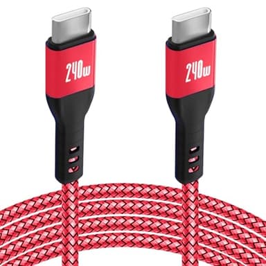 240W USB C to USB C Cable 10FT Red, iPhone 15 Fast Charging Cable, Long Braided Type C Cord for MacBook Pro, iPhone 15Pro/15Plus/15ProMax, iPad Pro/Air, Samsuang Galaxy S24 S23, Switch,PS5 (USB 2.0) - Image 1