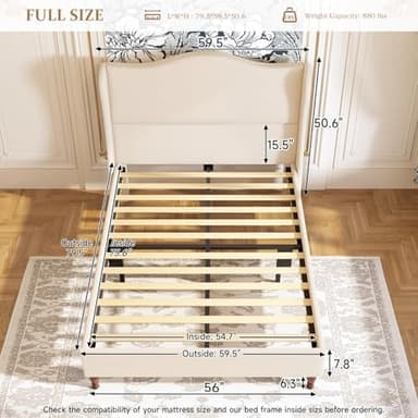 koorlian Full Size Bed Frame Upholstered Platform Bed with 51" Tall Headboard Wingback, Soft Fabric, Retro Simple Style Platform Bed No Box Spring Needed, Easy Assembly, Beige - Image 4
