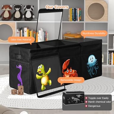 Extra Large Toy Box, Collapsible Sturdy Toy Storage Organizer with Lids, 155L Storage Box for Boys Girls, 42"x16"x14" Kids Bin Chest Baskets for Living Room, Playroom, Bedroom, Nursery, Black - Image 2