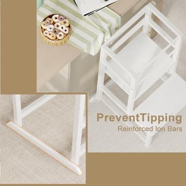 INNOD Kitchen Step Stool for Toddlers, Height Adjustable Toddler Tower with Safety Rail, Steel and Wood Toddler Kitchen Stool Helper Kids, Stool for Kids, Learning Tower, Kids' Desk White - Image 6