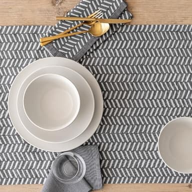 over&back 18x108 Printed Cotton Table Runner - Washable Table Runners for a Custom Home Decor Tablescape - Perfect for Coffee Table, Dinner Table, Living Room, and More - Grey Herringbone - Image 8