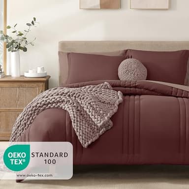 Monbix Full Comforter Set - 7 Pieces Dark Red Bed in a Bag Full Size Bedding Sets with Comforters, All Seasons Down Alternative Comforter with Sheets,Pillowcases & Shams - Image 3