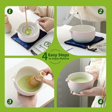 TEANAGOO Matcha Set Matcha Whisky Matcha Bowl with Versing Spout Scoop Matcha Whisk Holder Tea Making Kit. 1 Japanese Tea Set (7 Pieces) + 2 Cups (7.2 oz), S11, Gradient Pink, Color Box Packing - Image 6