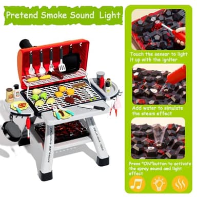 Barbecue Grill Toy Set, Kids BBQ Grill Playset with Smoke Sound Light Simulation Camping Cooking Interactive Toys Christmas Birthday Gift for Toddlers Girls Boys 2-6 - Image 2