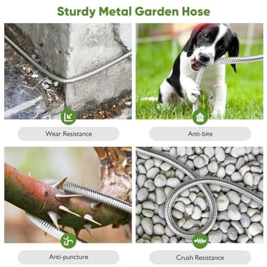 Garden Hose Metal 100FT, Stainless Steel Heavy Duty Water Hose With 10 Function Nozzle, No-Kink, Tough & Flexible, Sturdy and Lightweight, Rust Proof for Yard, Outdoor, RV - Image 3