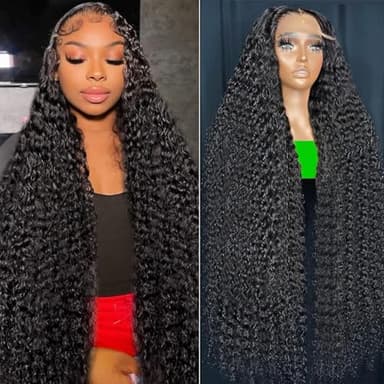 Vipetal 13x6 Deep Wave Lace Front Wigs Human Hair Wigs for Women 180% Density HD Transparent Deep Curly Lace Frontal Wigs Human Hair Pre Plucked with Baby Hair Natural Color (30 Inch) - Image 1